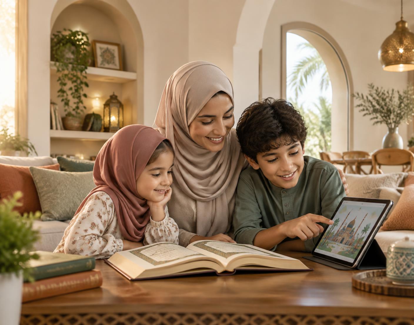 A family learning the Qur’an together at home